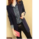 เสื้อสูท เสื้อแจ็คเก็ต ผู้หญิง สไตล์ สูท แขนยาว คอปก สีพื้น เสื้อคลุมแบบสูท ตัวยาว สำหรับ สาวทำงาน ออฟฟิต สีน้ำเงินกรมท่า 528189_2