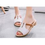 รองเท้าแฟชั่น ผู้หญิง รองเท้าแตะ ส้นเตี้ย มีส้นเล็กน้อย สีขาว ครีม เข้ากับ ทุกชุด รองเท้าใส่เที่ยว ใส่ไปงาน ปิดหน้าเท้าเล็กน้อย มีดีไซน์ 497988_3