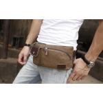 กระเป๋าคาดเอว ผู้ชาย ผ้าแคนวาส อย่างหนา ผสมผสาน หนังแท้ ดีไซน์ เท่สุดๆ สามารถใช้ได้ เป็นทั้ง กระเป๋าคาดอก และ คาดเอว สีน้ำตาล 429950