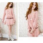 เดรสผ้ายืด ผ้า Cotton ใส่ทำงาน เดรส ทรงพอง ใส่สบาย สีพื้น สีชมพู no 98090_3