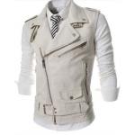 เสื้อ Jacket หนัง ผู้ชาย แจ็คเก็ตหนังแขนสั้น แบบเสื้อกั๊ก ดีไซน์ ตกแต่ง ซิป ด้านหน้า แบบเท่ ๆ สไตล์ อเมริกัน สีขาว no 78133_2
