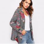 เสื้อสูท เสื้อแจ็คเก็ต เสื้อคลุม แขนยาว ลายสก็อต เพ้นท์ลายดอกไม้ เสื้อสูท แฟชั่น ดีไซน์ ใส่เที่ยว สวย ๆ 229173