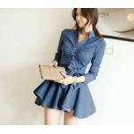 เดรสยีนส์ ชุดแซกยีนส์ กระโปรงสั้น แบบ มินิสเกิร์ต ติดโบว์ อันใหญ่ สำหรับสาวหุ่นดี ขายาว รูปร่างเพรียว เดรสน่ารัก ๆ สำหรับสาวขายาว 285962