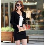 เสื้อสูทผู้หญิง แขนยาว เสื้อสูท สำเร็จรูป สีดำ แต่งกระดุม เรียง สีทอง ติดดอกไม้ ที่อกเสื้อ สีดำ เสื้อคลุม ใส่ทับ ชุดแซก ทำงาน ออกงาน 802895