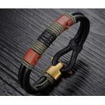 สร้อยข้อมือผู้ชาย สร้อยข้อมือหนังแท้ สีดำ ผสม หนังถัก สีน้ำตาล และ เทา งาน hand made สไตล์ เผ่าอินเดียแดง no 392257