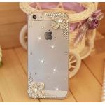 เคส iPhone 4 4s ประดับ คริสตัล ดอกไม้ บนล่าง สีขาว สวยหรู ในราคาถูก สุด ๆ เคสใส ลดราคา no 25209