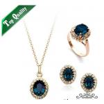 Set เครื่องประดับออกงาน คริสตัล ออสเตรีย สีน้ำเงิน ล้อมเพชร Swiss ทอง 18 K no 87483