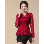 เสื้อผ้าลูกไม้ แขนยาว สีแดง ใส่ออกงาน สไตล์ คุณหญิง คุณนาย เสื้อแฟชั่นผู้หญิง ใส่ไปงานทางการ งานราตรี งานแต่งงาน แบบสวย มีดีไซน์ 424502_3