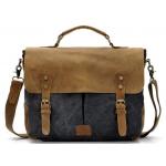 กระเป๋าสะพายข้าง กระเป๋าใส่เอกสาร ผู้ชาย ใบใหญ่ ผ้าแคนวาส ฝาปิด หนังแท้ โชว์ลายหนัง วัสดุอย่างดี ทนทาน สีเทา ฟ้า ดำ 319851