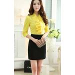 เสื้อเชิ้ตใส่ทำงาน เสื้อชีฟอง แขนยาว เสื้อเชิ้ตผู้หญิง สำหรับใส่ทำงาน ออฟฟิต มีระบาย ที่อก สีเหลือง ดีไซน์ เก๋ มีสไตล์ ไม่ซ้ำใคร เสื้อแฟชั่น ไฮโซ 539997