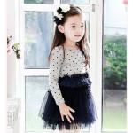 เดรส เด็กผู้หญิง ชุดกระโปรงเด็กผู้หญิง เสื้อแขนยาว ลายจุด สีเทา กระโปรง ซีฟอง แบบเป็นระบายชั้น สีดำ ชุดเด็ก 3 ถึง 7 ขวบ ใส่ออกงาน น่ารัก 803055