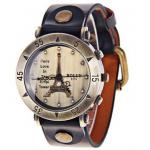 นาฬิกาข้อมือ ผู้หญิง สายหนังแท้ สีดำ หอไอเฟล สไตล์ วินเทจ