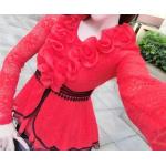 แฟชั่น เสื้อผ้าลูกไม้ แบบวัยรุ่น แต่งระบาย ที่คอ เสื้อแฟชั่น ผ้าลูกไม้ สีแดง สีขาว แบบโก้ ใส่เที่ยว ต่างประเทศ 618575