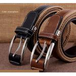 เข็มขัดหนังแท้ ผสมผสานกับ ผ้าแคนวาส กลิ่นอาย คาวบอย มาดเท่ เข็มขัดผู้ชาย แบบมีดีไซน์ สายสีดำ สีน้ำตาล แบบสวย ดีไซน์เท่ ของขวัญเก๋ ๆ 562312