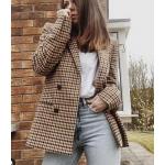 เสื้อคลุม แขนยาว สไตล์ เสื้อสูท เสื้อแจ็คเก็ต ผู้หญิง แขนยาว ลายสก็อต แบบถี่ เสื้อสูท ตัวใหญ่ ใส่สวย มีซับใน 359344