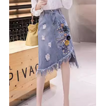 กระโปรงยีนส์ แฟชั่น กระโปรงยีนส์ ปักลายดอกไม้ สวยเก๋ ๆ งานแฟชั่นดีไซน์ กระโปรงใส่เที่ยว น่ารัก ๆ 770052