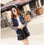 เสื้อ แจ็คเก็ต ผู้หญิง แบบ เสื้อ เบสบอล เสื้อ Jacket ผ้าคอตต้อน ผสม หนัง แขนยาว ลายดอกไม้ Jacket ผู้หญิง แบบเก๋ ๆ สีน้ำเงิน หวานปนเท่ 979518