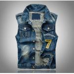 เสื้อแจ็คเก็ตยีนส์ แขนกุด เสื้อ Jacket ผู้ชาย แบบเท่ ๆ สไตล์ อเมริกัน เสื้อยีนส์ คอปก แขนกุด วัยรุ่น เท่ ๆ ปัก เบอร์ 7 ด้านหลังเสื้อ เสื้อยีนส์แขนกุด 835836