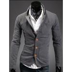 เสื้อสูท ผู้ชาย เสื้อ Jacket นอก แขนยาว ผ้า Cotton กระดุมหน้า สีเทา เรียบหรู มีกระเป๋า หน้า หลายจุด เสื้อคลุม คอปก ดีไซน์ เก๋ 278521_1