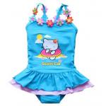 ชุดว่ายน้ำเด็กผู้หญิง ชุดว่ายน้ำเด็ก วันพีช สีฟ้า สดใส ลายแมวน้อย Sweet Cat มีติดดอกไม้ น่ารัก ๆ ที่สายเสื้อ ระบายกระโปรง เก๋ ๆ 918777