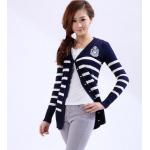 เสื้อไหมพรม แขนยาว เสื้อถักนิตติ้ง สีดำ เสื้อคลุม ผู้หญิง แบบ Slim fit สีน้ำเงิน กรมท่า ปัก Peaceful ลายขาวคาด เสื้อคลุม ใส่ในห้องเรียน ในออฟฟิต 73129_1