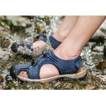 รองเท้าผู้ชาย รองเท้า แตะ แบบรัดส้น รองเท้า ใส่เที่ยว เดินป่า เที่ยว ชายทะเล หนังแท้ แบบสปอร์ต สีน้ำเงิน น้ำตาล ด้านหน้า ปิดกันหิน สวยเท่ ใส่สบาย 890013