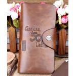 กระเป๋าสตางค์หนังแท้ ใบยาว กระเป๋าสตางค์ผู้ชาย ผู้หญิง ใช้ได้ สไตล์คาวบอย 501 สีน้ำตาล ลายหนัง ใส่บัตรได้เยอะ no 93486_1