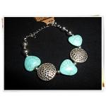 สร้อยข้อมือ เทอร์ควอยซ์ สีฟ้า ลายหัวใจ ผสม เงิน งาน Hand Made t002