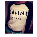 เสื้อยืดผู้หญิง แขนยาว เสื้อยืด แฟชั่น CELINE Paris ตัวเสื้อ สีขาว ส่วนแขน ตัดด้วย สีดำ เสื้อยืดคอกว้าง แขนยาว แฟชั่น ยุโรป 163899_1