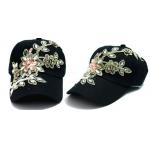 หมวกแก๊ป หมวกมีปีก หมวกยีนส์ หมวกผู้หญิง เท่ หมวกเบสบอล ผ้ายีนส์ แต่งคริสตัล ลายดอกไม้ หมวกใส่กันแดด สีดำ 344990_1