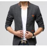 เสื้อสูท ผู้ชาย เสื้อ Jacket นอก แบบ Slim fit เข้ารูป แขนยาว ดีไซน์ ลาย ด้วยหนัง เพิ่มความ หรูหรา คลาสสิค สีเทา มีกระเป๋าด้านใน ใส่ได้ทุกงาน 322297_1