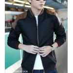 เสื้อคลุมผู้ชายแขนยาว สไตล์ แจ็คเก็ตหนัง ผสมผสานกับ ผ้า Cotton ใส่สบาย ดีไซน์แขนเสื้อ เป็นหนัง หล่อเท่ สไตล์ หนุ่มเกาหลี โทนสีดำ 628580_1