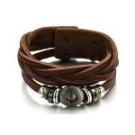 สร้อยข้อมือผู้ชาย กำไลข้อมือผู้ชาย สายหนังวัวแท้ สีน้ำตาล ประดับ จี้ สแตนเลส วงกลม สไตล์วินเทจ no 688263