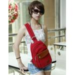 กระเป๋าคาดอก ผู้หญิง ผู้ชาย ใช้ได้ สายสะพาย ดีไซน์ เป็นซิปรูด ปรับเป็น กระเป๋าสะพายหลัง วัสดุผ้าแคนวาส อย่างดี แต่ง หนังแท้ สีแดง 524690_5