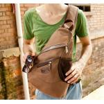 กระเป๋าคาดอก ใบใหญ่ ใช้เป็น กระเป๋าเป้ หรือ กระเป๋าใส่เสื้อผ้า เดินทางได้ กระเป๋าเป้ ทรงสามเหลี่ยม ดีไซน์ เก๋ สีน้ำตาล ผ้าแคนวาส แข็งแรง ทนทาน 533461