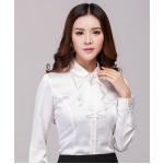 เสื้อเชิ้ตใส่ทำงาน เสื้อเชิ้ตผู้หญิง แขนยาว สีขาว คอปก มีระบาย พู่ เพิ่มมิติ ให้ดูโดดเด่น เสื้อใส่ทำงาน แขนยาว สำหรับ สาวออฟฟิต เรียบร้อย 500772_1