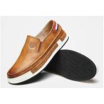 รองเท้าผ้าใบ ผู้ชาย รองเท้าหุ้มส้น แบบไม่มีเชือก รองเท้าสวม หนังแท้ สีน้ำตาล เทา ดำ มีส้นเล็กน้อย เรียบหรู มีดีไซน์ 585887