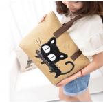 กระเป๋าถือ ผ้าแคนวาส กระเป๋าถือผู้หญิง ใส่หนังสือ ใส่ของกระจุกจิก กระเป๋า ลายแมว ญี่ปุ่น คาบปลา น่ารัก สุด ๆ คนรักแมว พลาดไม่ได้นะคร้า 203955