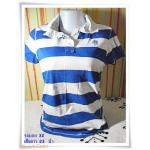 #155006 Used เสื้อยืด คอปก ผู้หญิง ขาวสลับน้ำเงิน กะลาสี