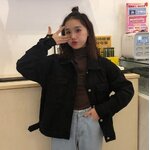 เสื้อแจ็คเก็ตยีนส์ เสื้อยีนส์แขนยาว สีดำ ใส่หลวม ๆ เสื้อ jacket ยีนส์ สีดำ แบบ วัยรุ่น ใส่เที่ยว เท่ ๆ s379421