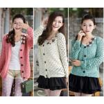 เสื้อไหมพรมถัก นิตติ้ง ถักแบบ ตาข่ายใหญ่ ติดโบว์ สุดน่ารัก เสื้อกันหนาว หวาน ๆ เสื้อคลุม ผู้หญิง แขนยาว ใส่คลุมในห้องแอร์ ห้องเรียน 471198