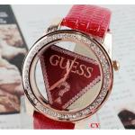นาฬิกาข้อมือ ผู้หญิง สายหนัง หน้าปัด Guess ประดับเพชร สีแดง