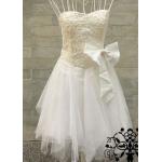 มินิเดรสเกาะอก ชุดแต่งงาน ออกงาน สีขาว ปักเลี่ยม มีโบว์คาดเอว no 76520