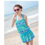 ชุดว่ายน้ำ ทูพีช แบบ บิกินี่ สีฟ้า น้ำทะเล พร้อม เสื้อคลุม คล้องคอ กับ กางเกงขาสั้น เข้าชุดกัน สามารถใส่เดินเล่น ชายหาด สวย ๆ 911593_2