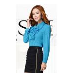 เสื้อเชิ้ตใส่ทำงาน เสื้อชีฟอง แขนยาว สีฟ้า มีระบาย เป็นพู่ ที่อก แบบสลิมฟิต เข้ารูป ใส่สวย มีดีไซน์ เสื้อทำงาน สำหรับผู้หญิง สวยเก๋ ดูดี 787764