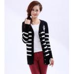 เสื้อไหมพรม แขนยาว เสื้อถักนิตติ้ง สีดำ เสื้อคลุม ผู้หญิง แบบ Slim fit สีดำ ลายขาวคาด เสื้อคลุม ใส่ในห้องเรียน ในออฟฟิต 73129