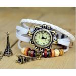 นาฬิกาข้อมือ ผู้หญิง นาฬิกาสายหนังถัก สไตล์สร้อยข้อมือ วินเทจ สีขาว ห้อย ตุ้งติ้ง หอไอเฟล กรุงปารีส no 76509_1