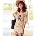 เดรส ใส่คลุมชุดว่ายน้ำ บิกินี่ เดรสลูกไม้ หวาน ดีไซน์ เป็นตาข่าย สีเบจ สำหรับใส่คลุม ชุดว่ายน้ำ แนววินเทจ เวลาไปเดินชายหาด 402628