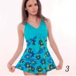 ชุดว่ายน้ำ พลัสไซส์ ชุดว่ายน้ำไซส์ใหญ่ แบบ ชุดว่ายน้ำวันพีช สำหรับ คนอวบ คนอ้วน แบบกระโปรง สีฟ้า ลายดอกไม้สีเหลือง แต่งโบว์ ด้านหน้า 282437_2