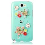 เคสโทรศัพท์ เคส Samsung Galaxy Note 2 N7100 เคส Hand made 3 D สีเขียว Theme ผีเสื้อ ใน สวนดอกไม้ ฝัง คริสตัล วิ้ง ๆ สวยสุด ๆ 844051